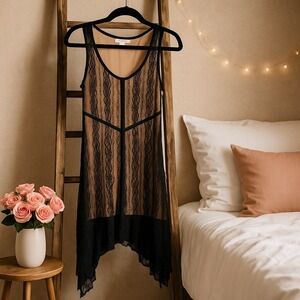 Ali And Jay Dress Womens S Black Lace Cocktail Sharkbite Hem Sheer Romantic Chic